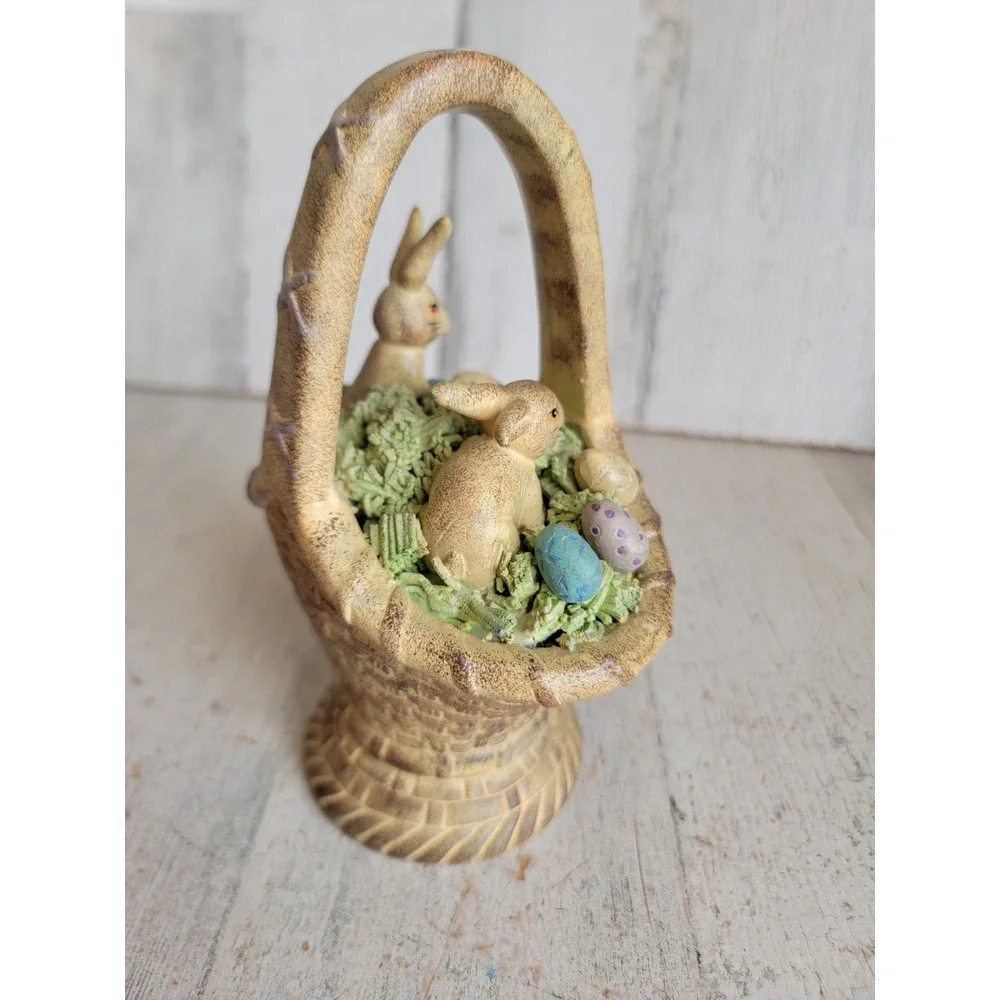 Easter rustic Bunny basket egg folk art vintage unique home decor figure spring